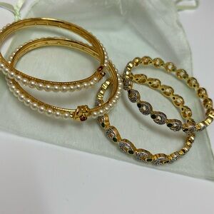 Indian jewlry Bangles costume jewelry. 2 Gold green and gold pearl. 2.4 New